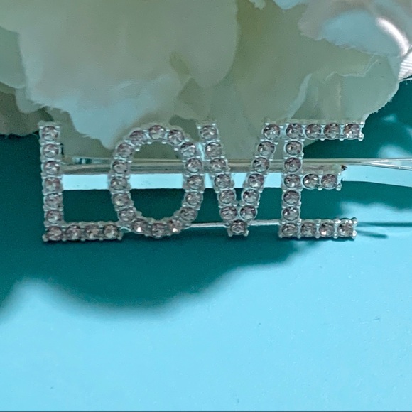 Rhinestone Words Love Silver Hair Clip - Picture 5 of 9